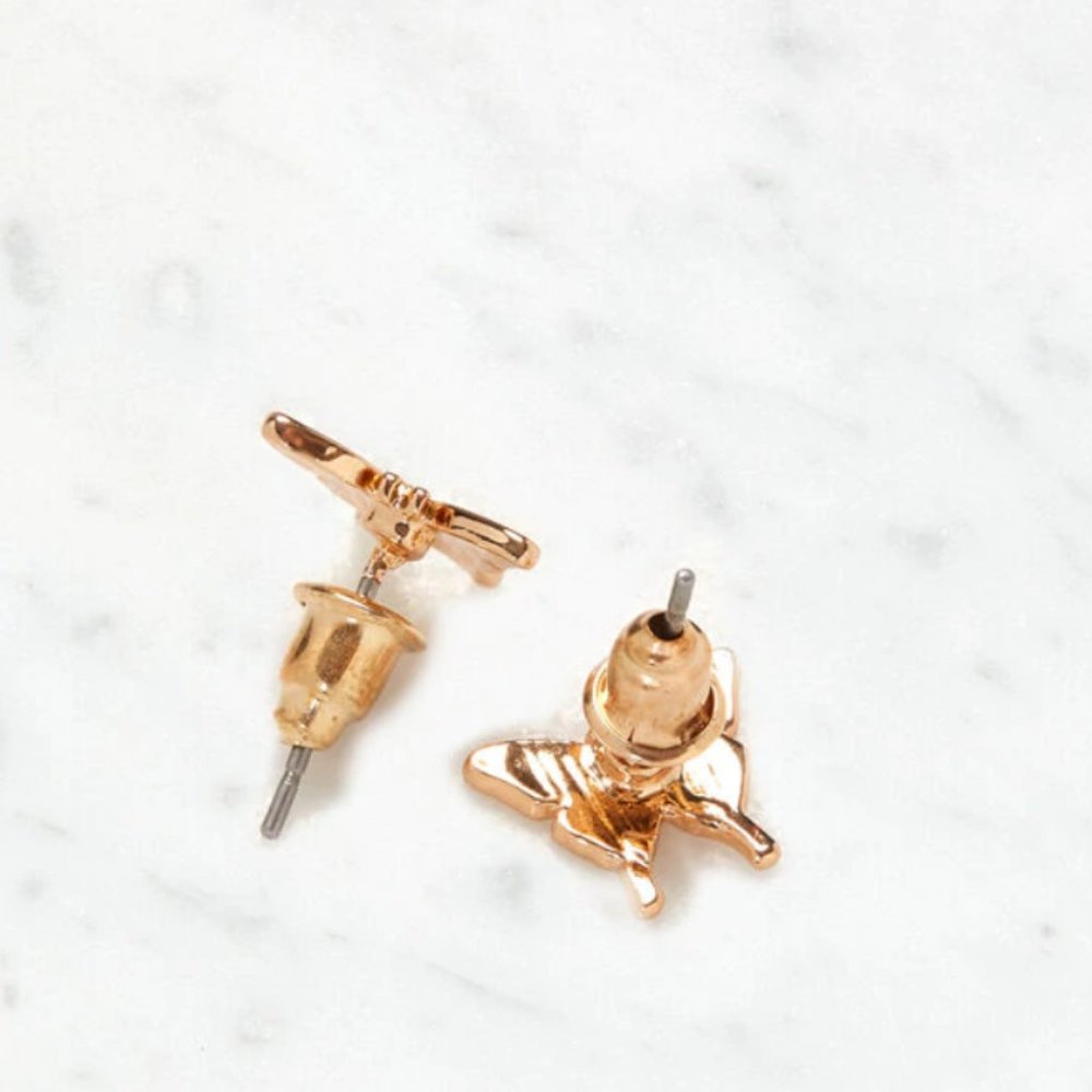 New LA Hearts Gold Butterfly Stud Earrings - Picture 2 of 4